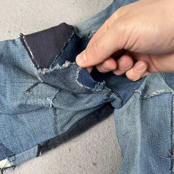 Vintage 70s Patchwork Jacket Small Medium Blue Denim Custom Handmade Lined - Picture 15 of 16